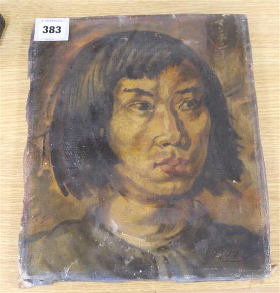 English School circa 1920 oil on canvas Portrait of a Japanese youth, inscribed and dated 1920, 12 x 10in unframed